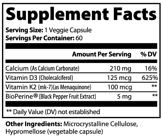 Fortify Protocol Vitamin K2+D3 Bone & Heart Support - Supplement Facts