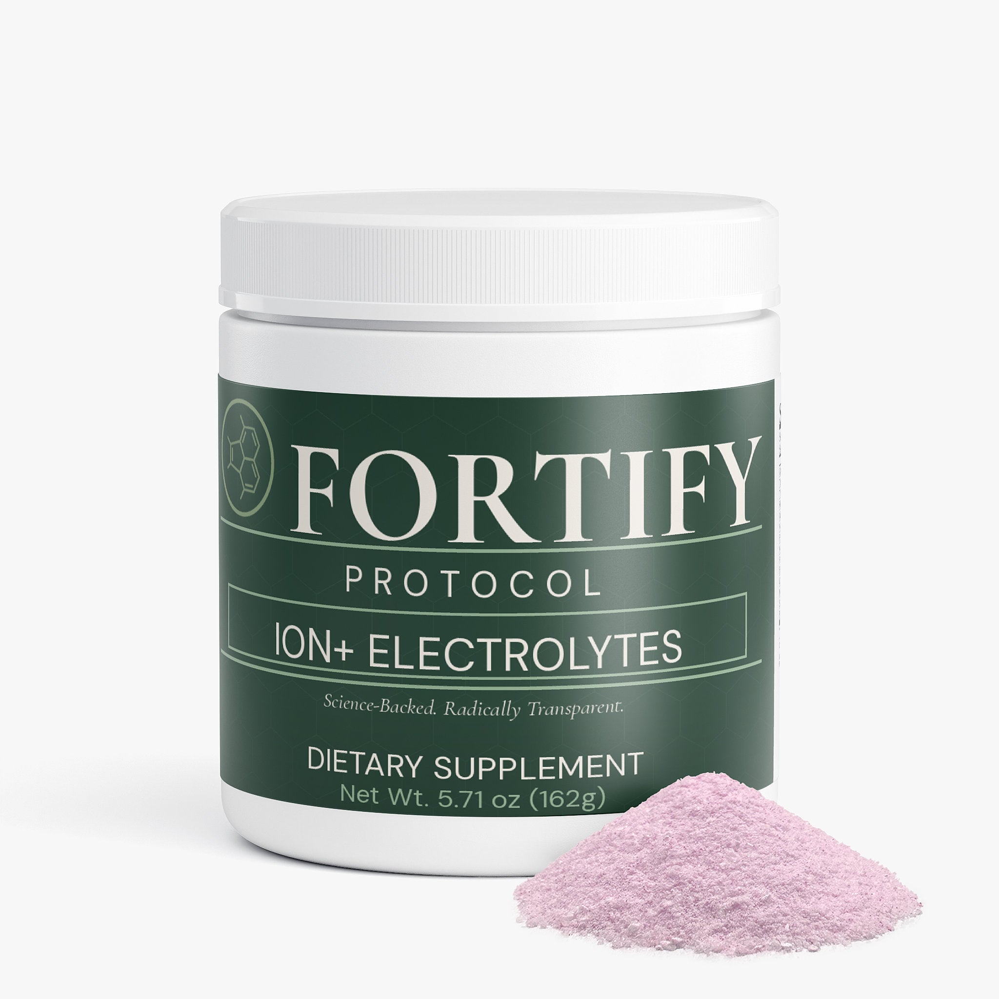 Fortify Protocol ION+ Electrolytes Lychee - Front View with Powder