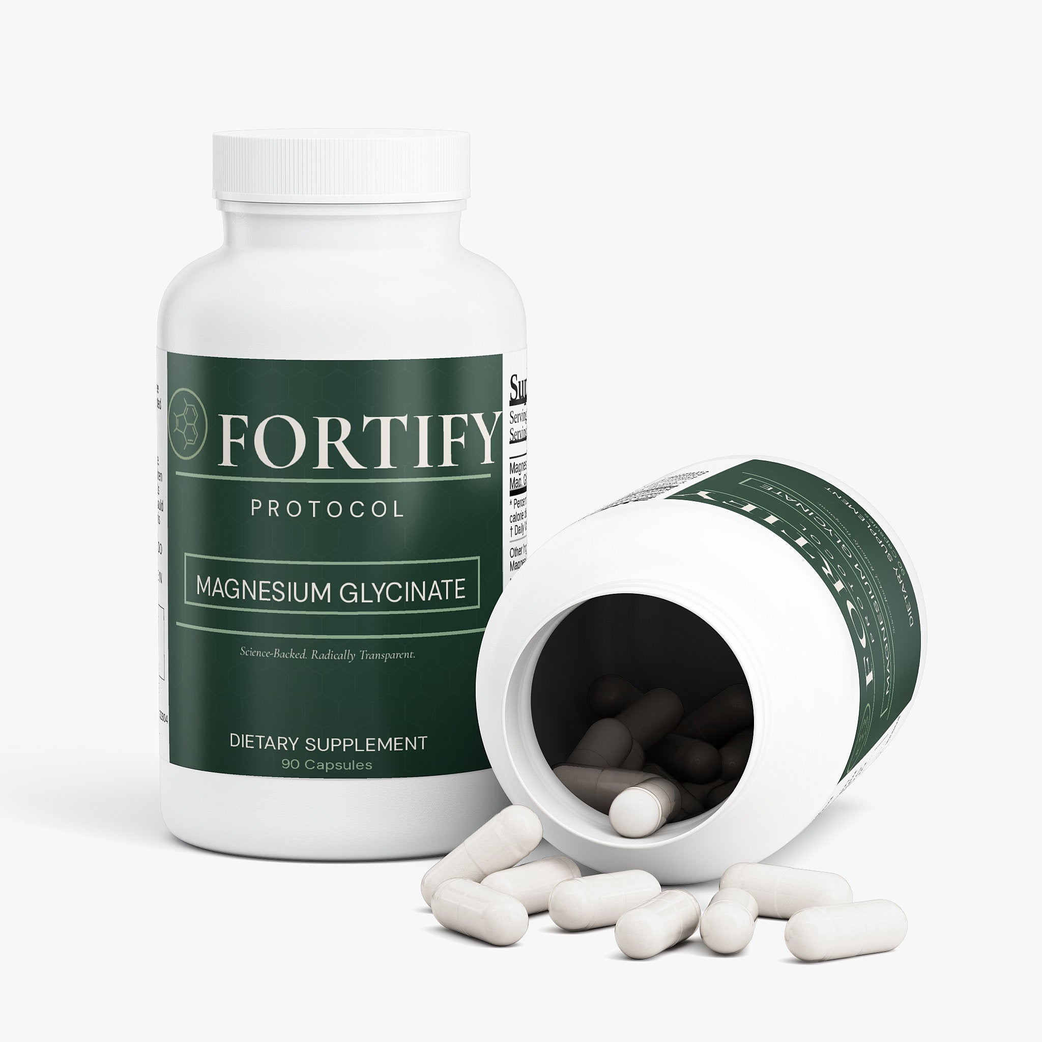 Fortify Protocol Magnesium Glycinate - Open Bottle with Capsules