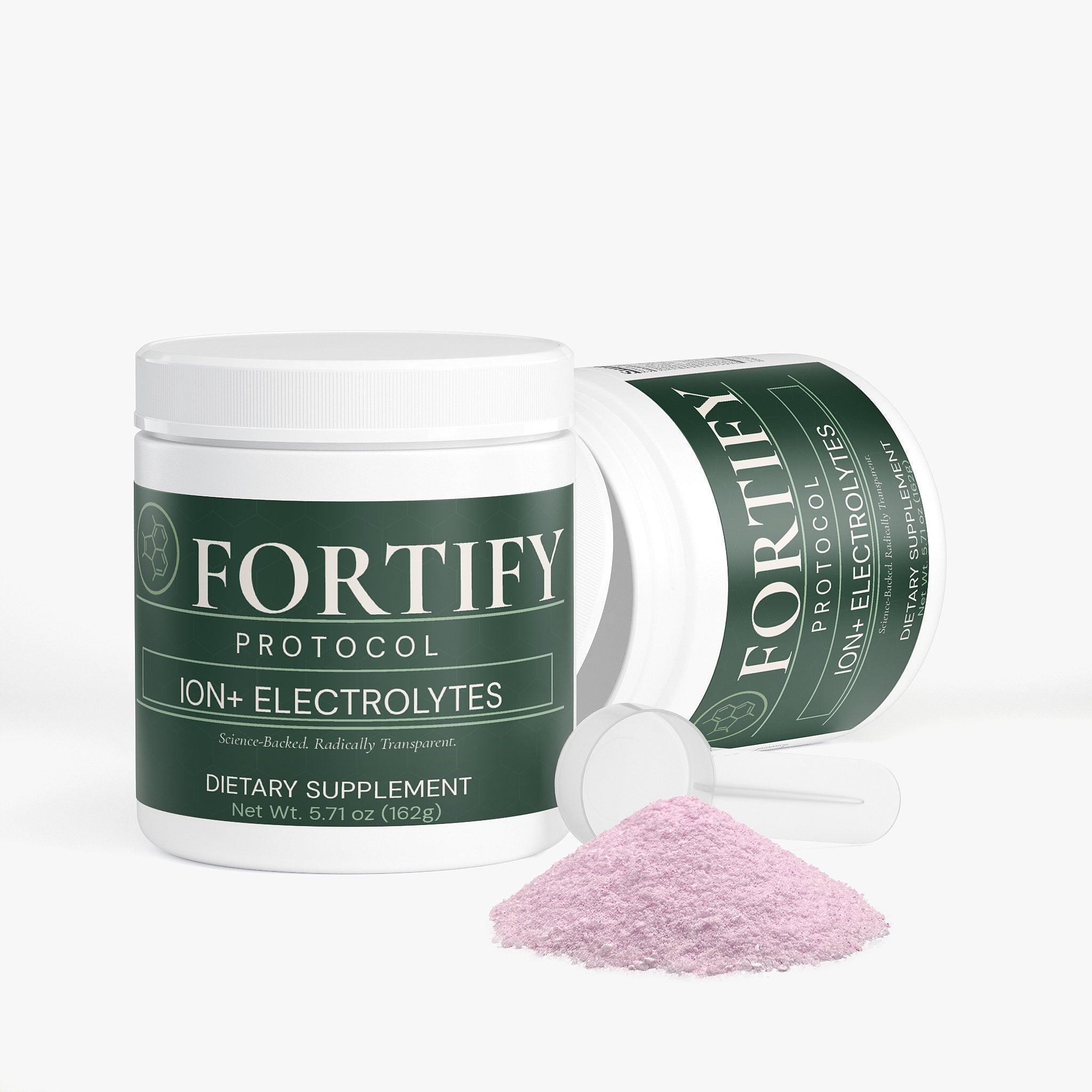 Fortify Protocol ION+ Electrolytes Lychee - Two Tubs Open with Scoop